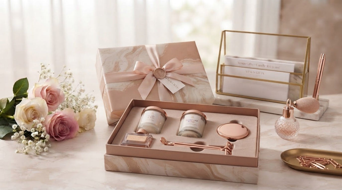 Gift sets, preserved roses, beauty items and stationery.