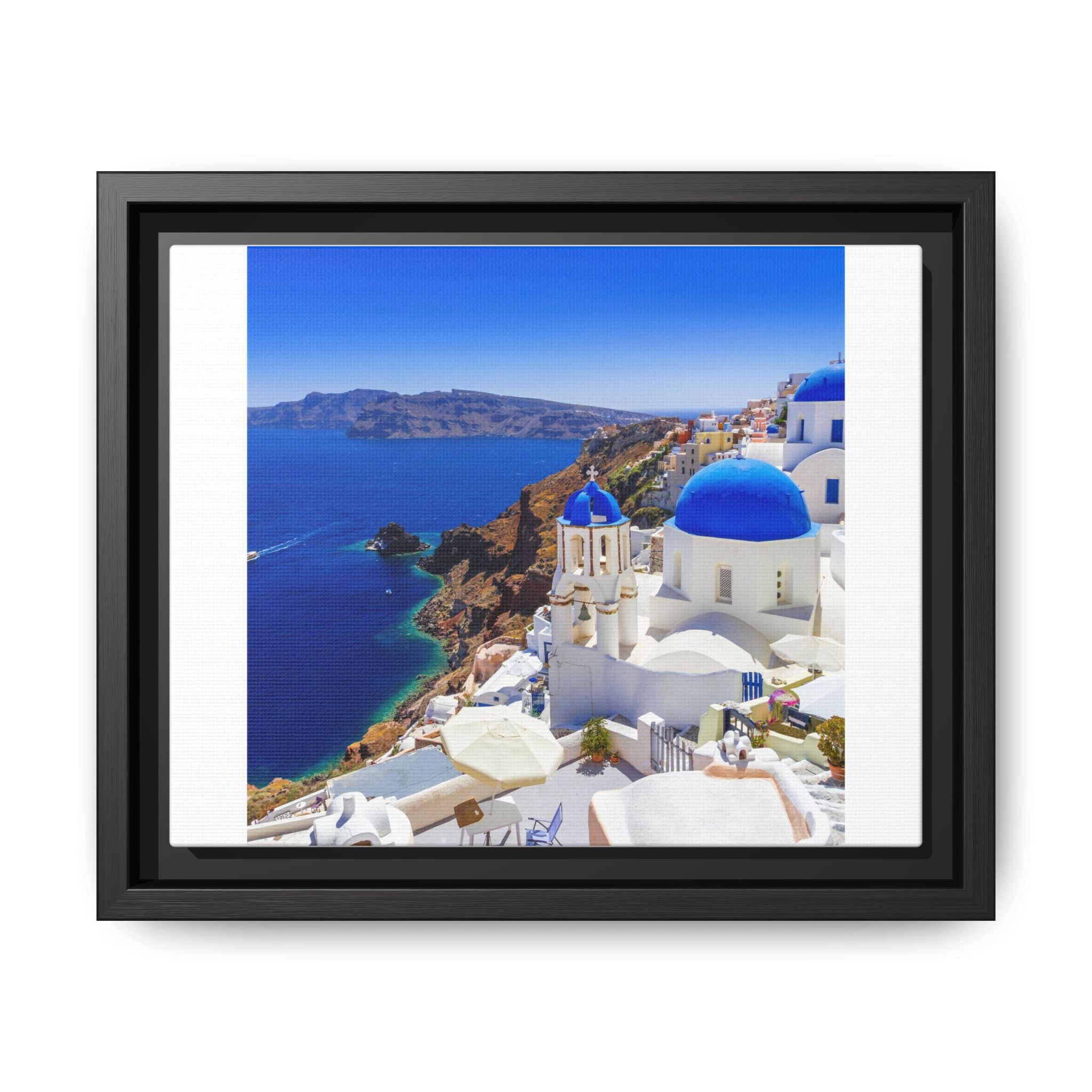 Santorini Seaside Matte Canvas Framed Print