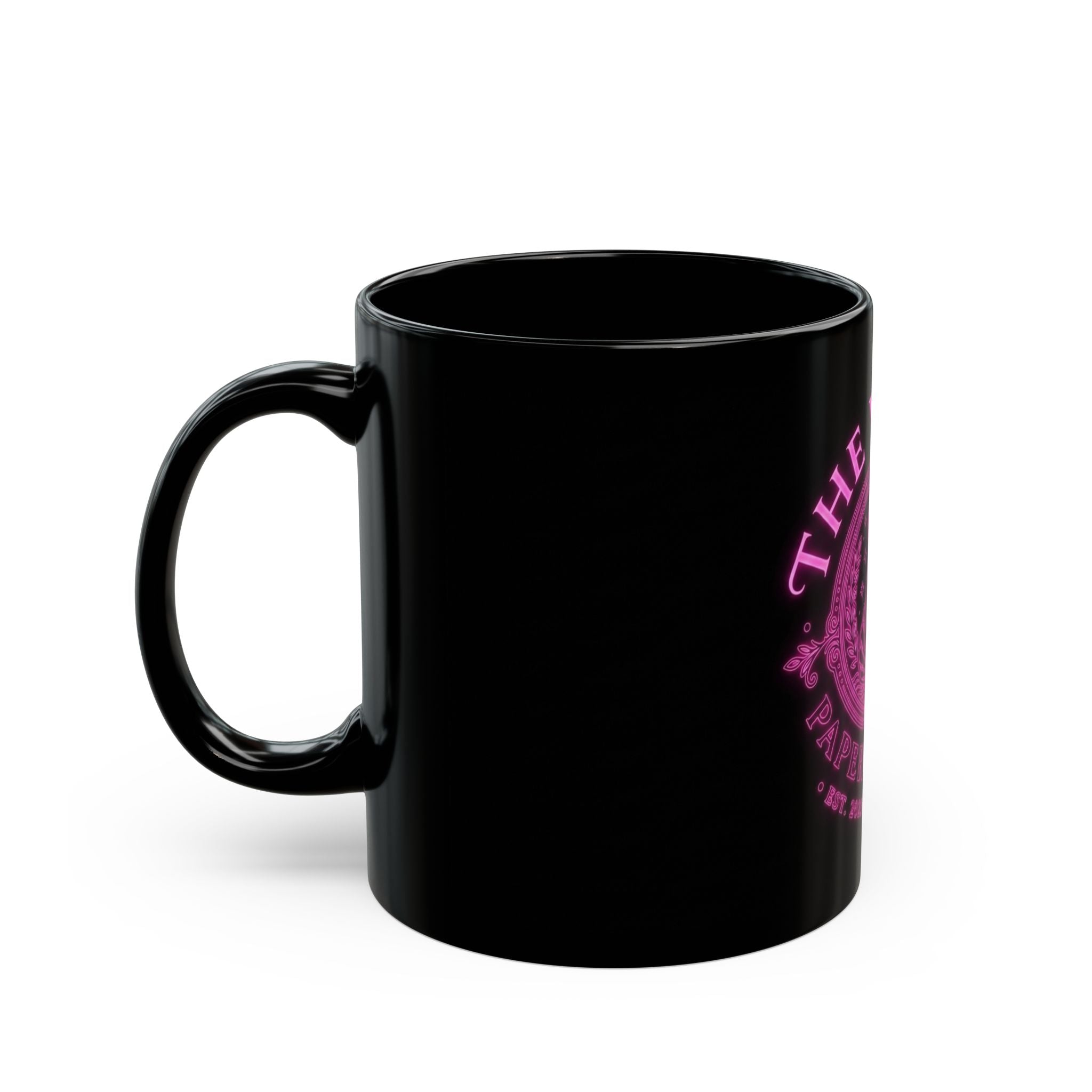Black Ceramic Mug — The Venus Paper Company Pink Retro Logo (11oz, 15oz)