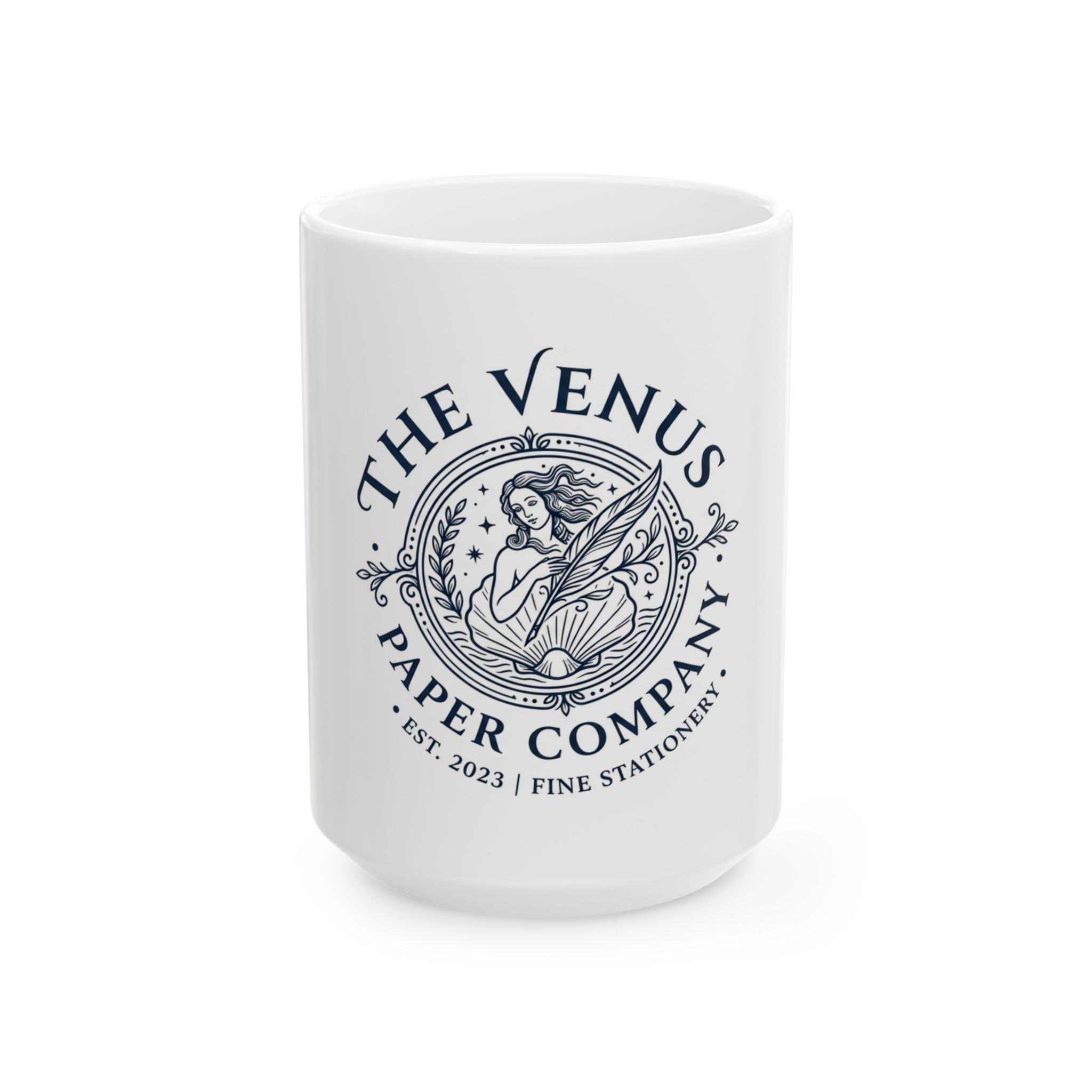 Venus Paper Company Ceramic Mug — Vintage Mermaid Logo Coffee Cup (11oz & 15oz)
