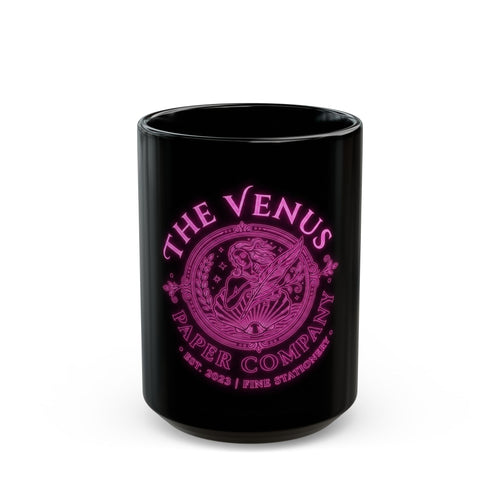 Black Ceramic Mug — The Venus Paper Company Pink Retro Logo (11oz, 15oz)