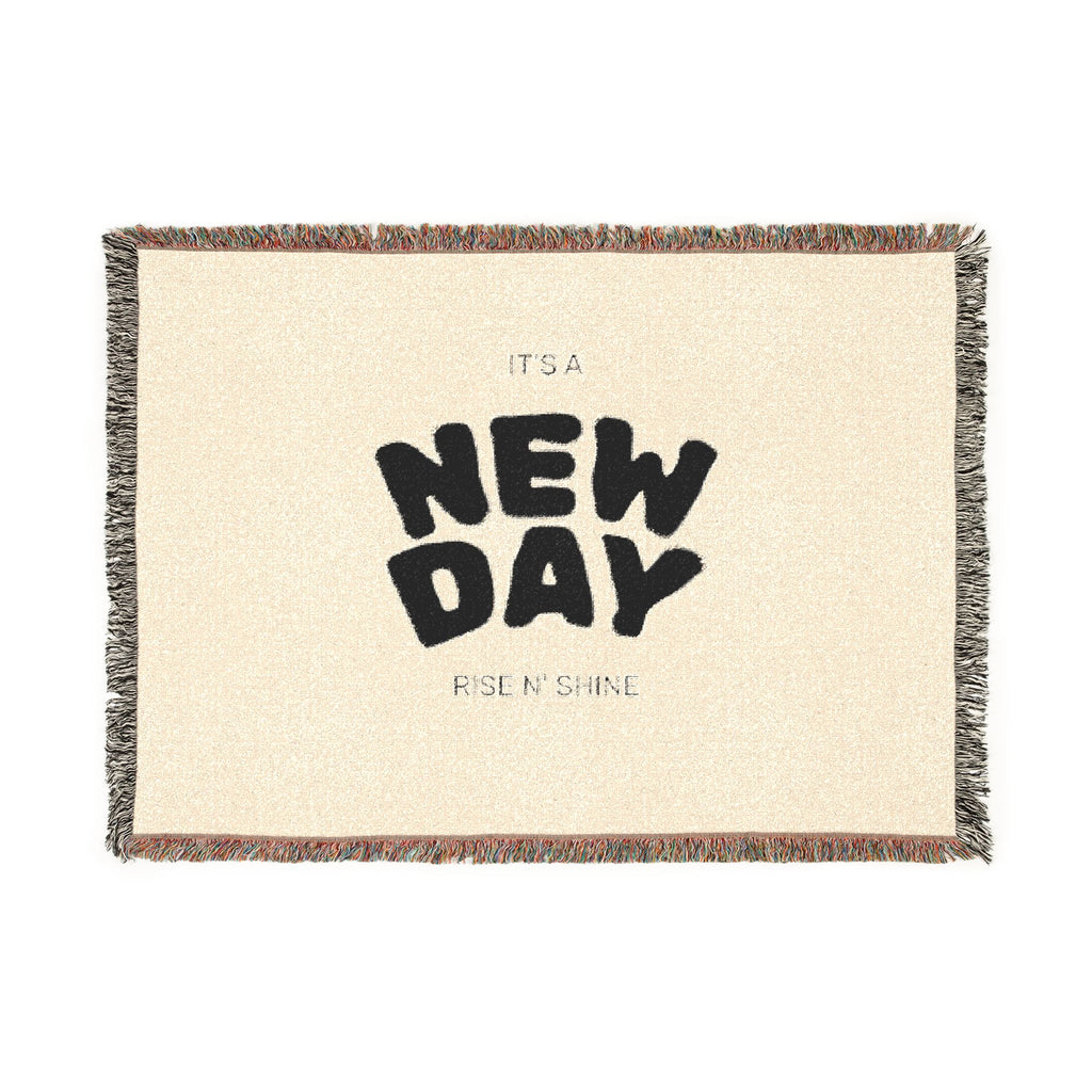 Woven Blanket — Minimal 'New Day' Cozy Throw (Neutral Reversible Design)