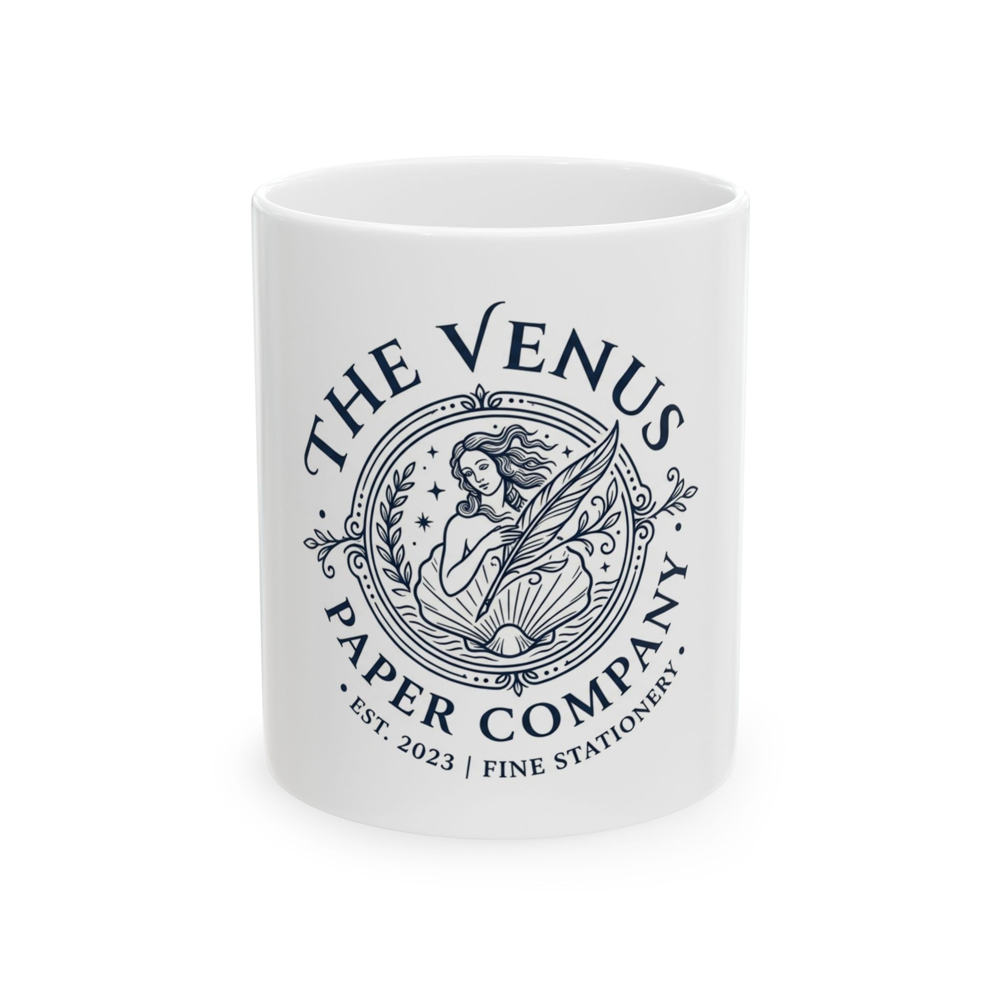 Venus Paper Company Ceramic Mug — Vintage Mermaid Logo Coffee Cup (11oz & 15oz)