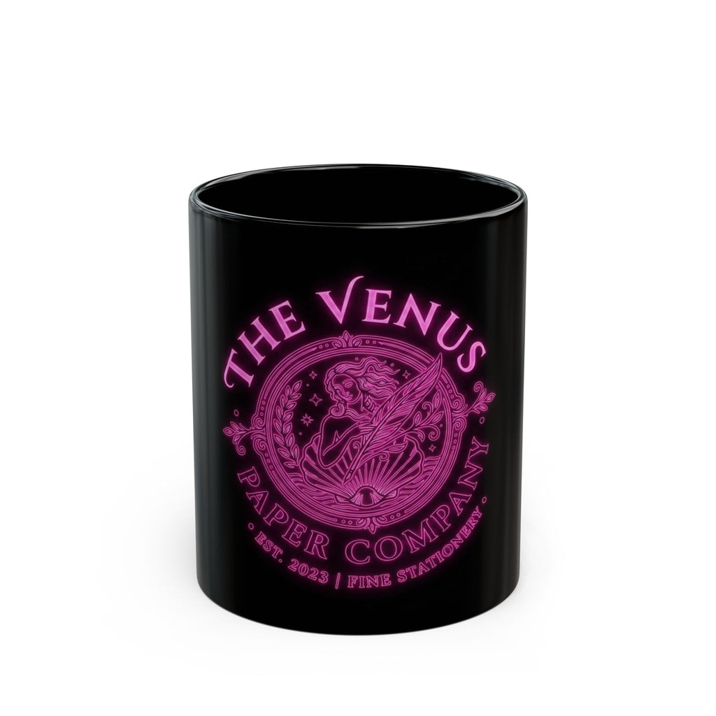 Black Ceramic Mug — The Venus Paper Company Pink Retro Logo (11oz, 15oz)