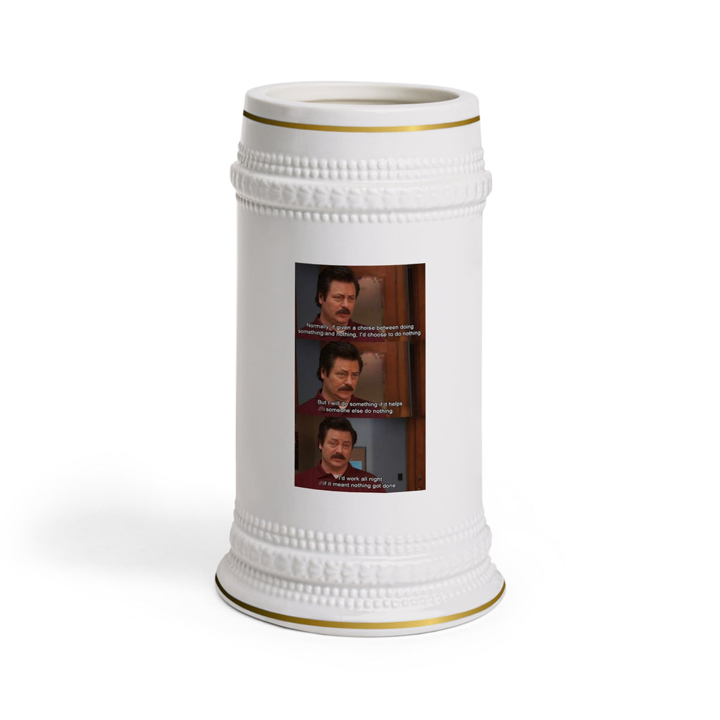 Ron Swanson Meme Beer Stein — Funny Parks & Recreation Mug with Quote