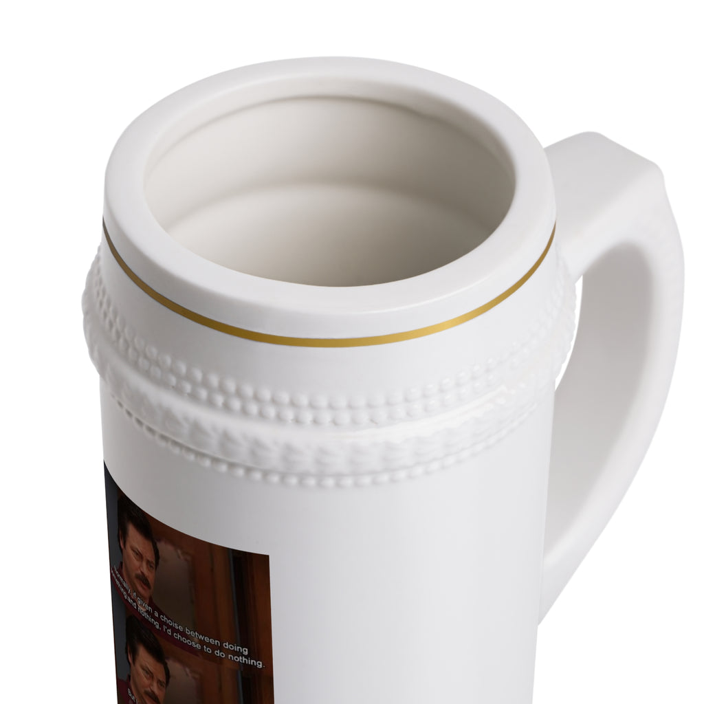 Ron Swanson Meme Beer Stein — Funny Parks & Recreation Mug with Quote