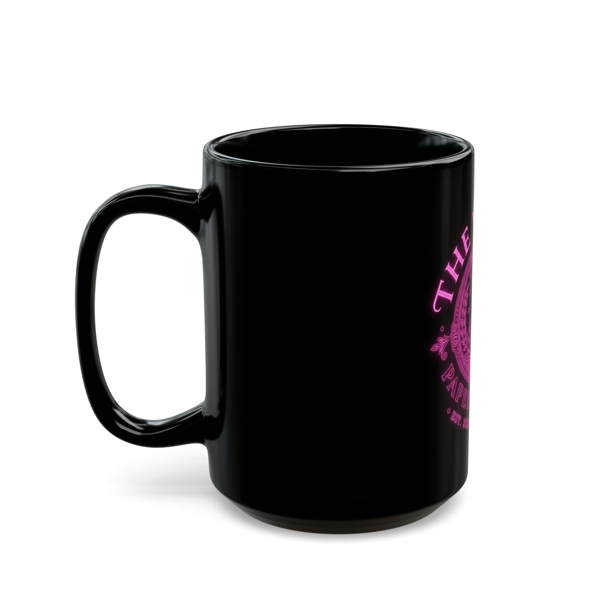 Black Ceramic Mug — The Venus Paper Company Pink Retro Logo (11oz, 15oz)