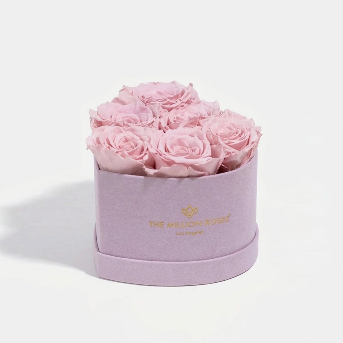 Heart Shaped Box With 6 Light Pink Preserved Roses In Luxury Suede Gift Box