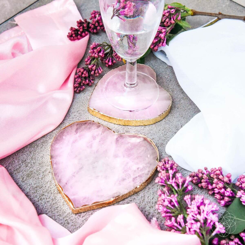 Elegant Rose Quartz Crystal Drink Coasters (Set of 2)
