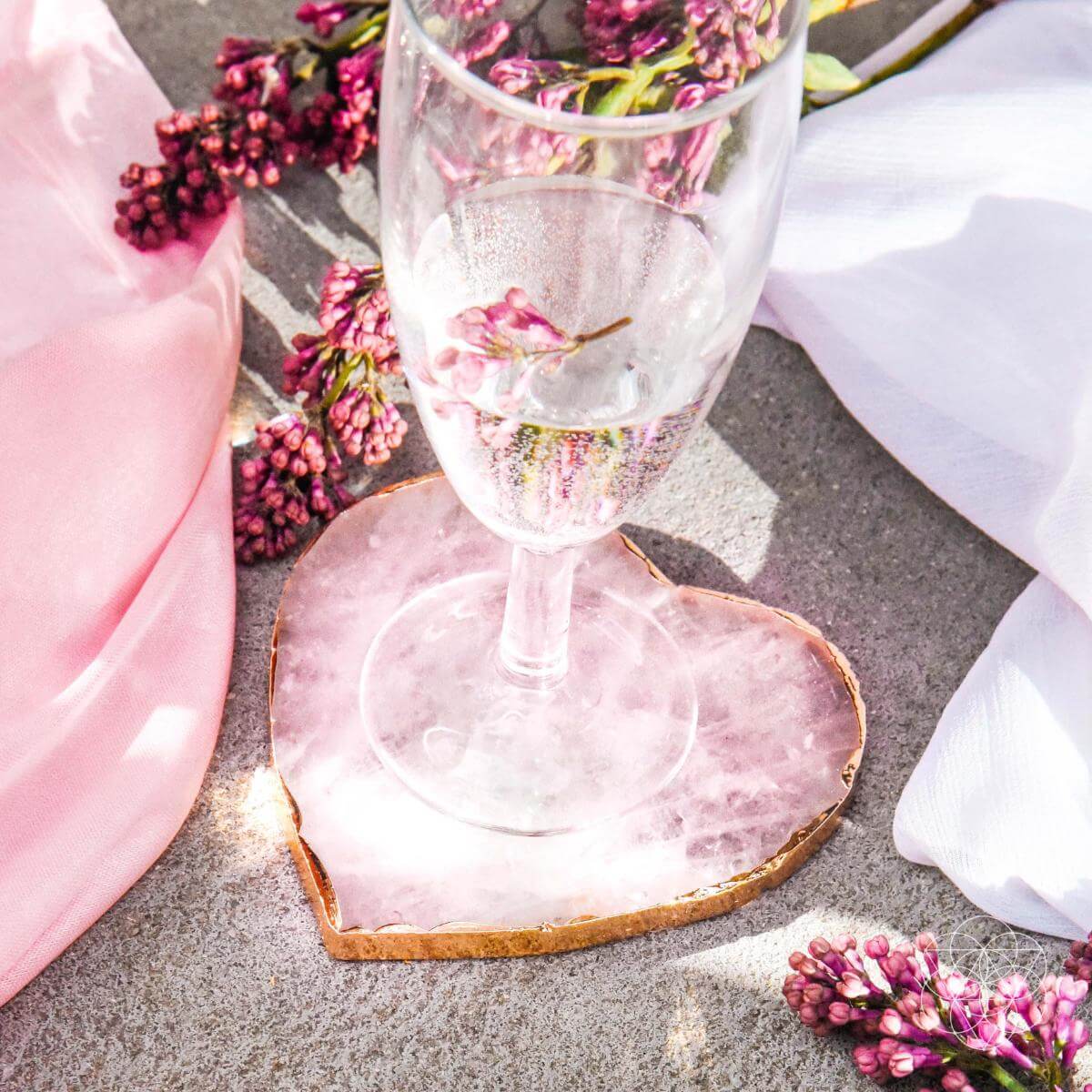 Elegant Rose Quartz Crystal Drink Coasters (Set of 2)