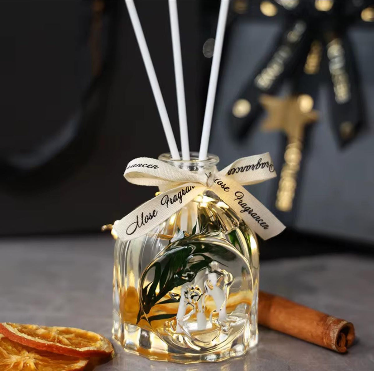 Aromatherapy Soy Wax Candle & Reed Diffuser Gift Set | Black Box Luxury Gift for Her