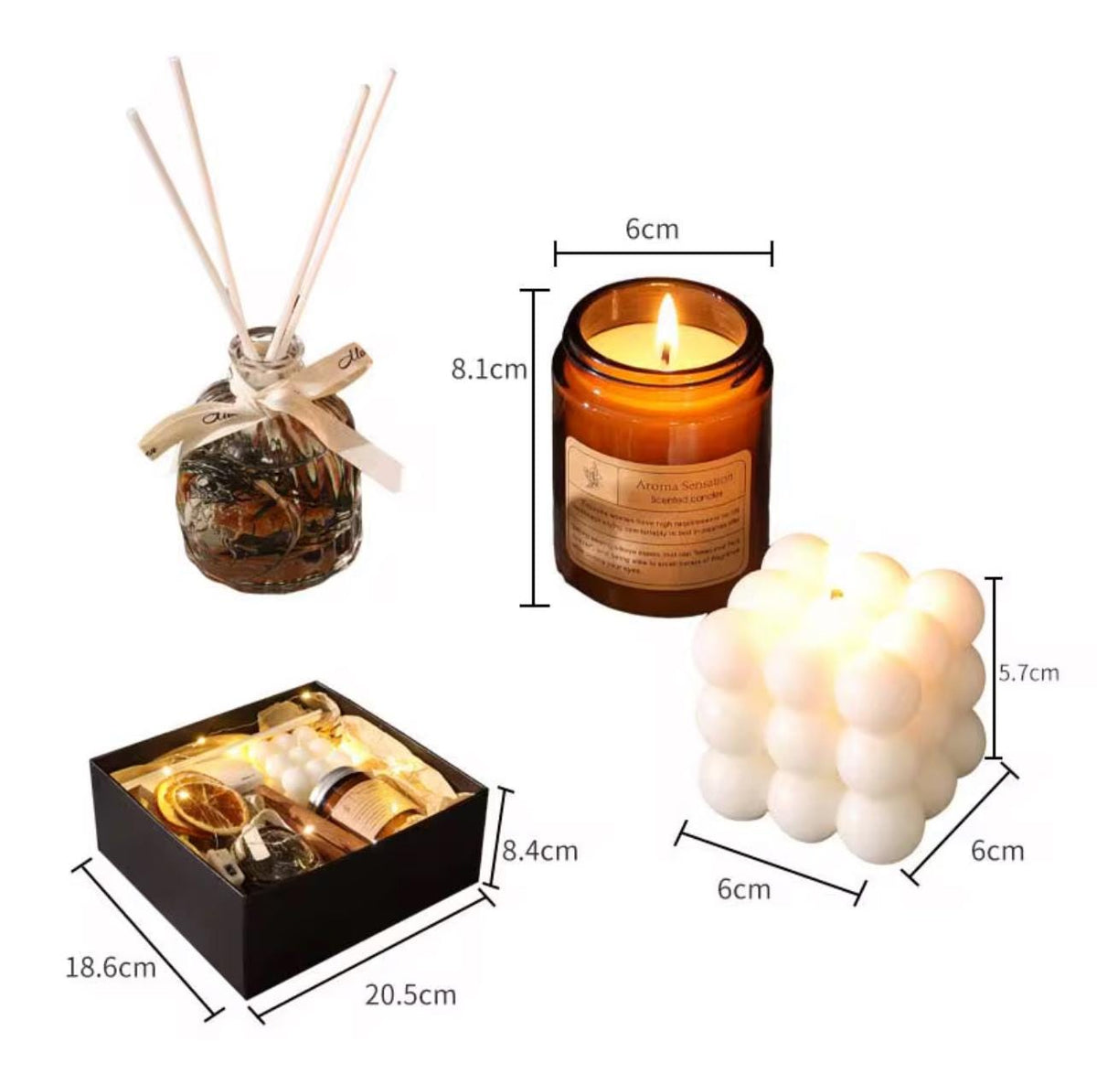 Aromatherapy Soy Wax Candle & Reed Diffuser Gift Set | Black Box Luxury Gift for Her