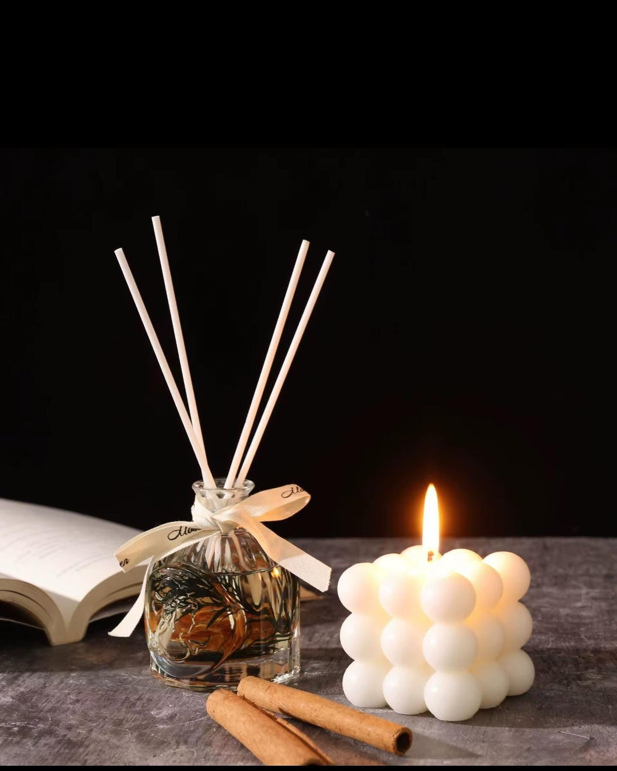 Aromatherapy Soy Wax Candle & Reed Diffuser Gift Set | Black Box Luxury Gift for Her