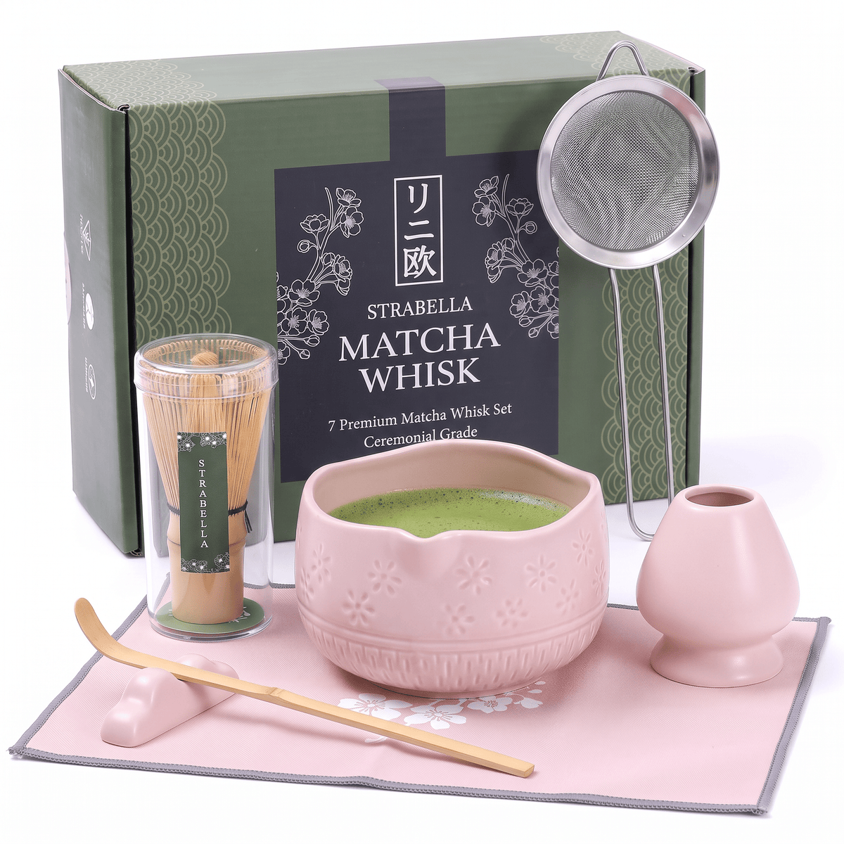 Pink Matcha Whisk Set Bamboo Chasen + Ceramic Chawan Gift Set