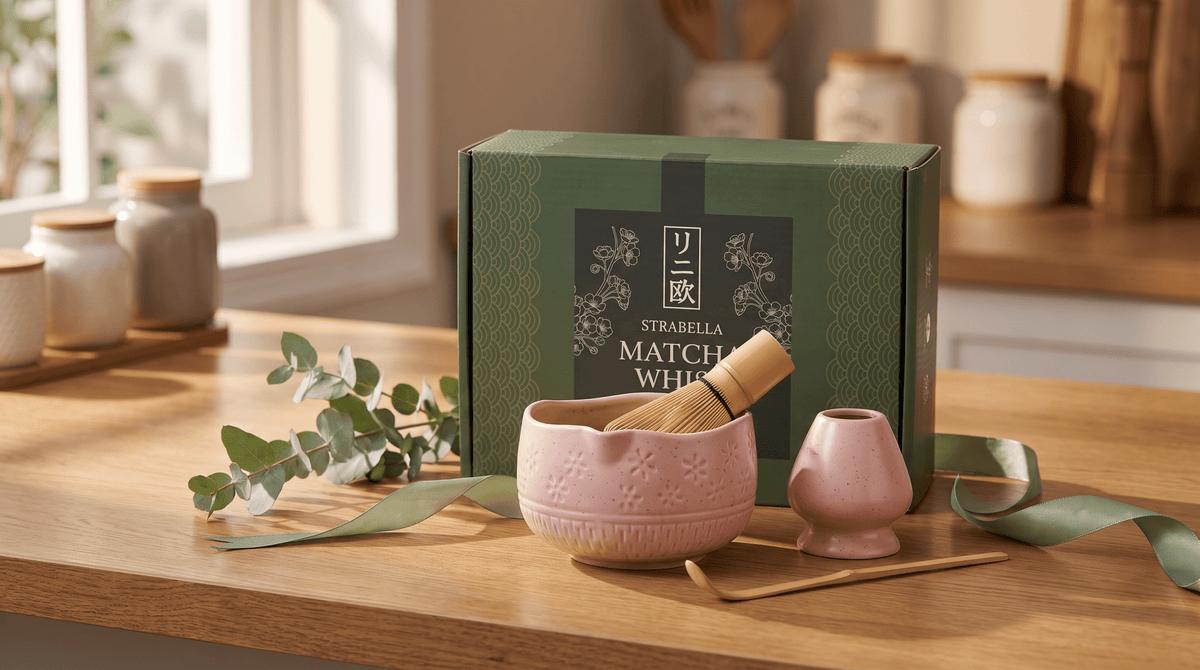 Pink Matcha Whisk Set Bamboo Chasen + Ceramic Chawan Gift Set