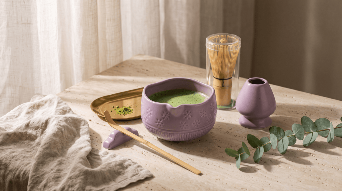 Pink Matcha Whisk Set Bamboo Chasen + Ceramic Chawan Gift Set