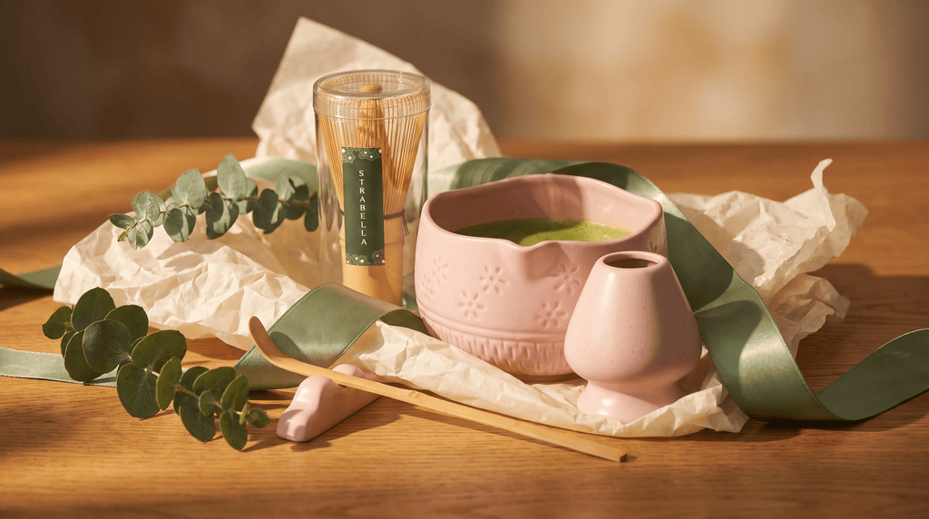 Pink Matcha Whisk Set Bamboo Chasen + Ceramic Chawan Gift Set
