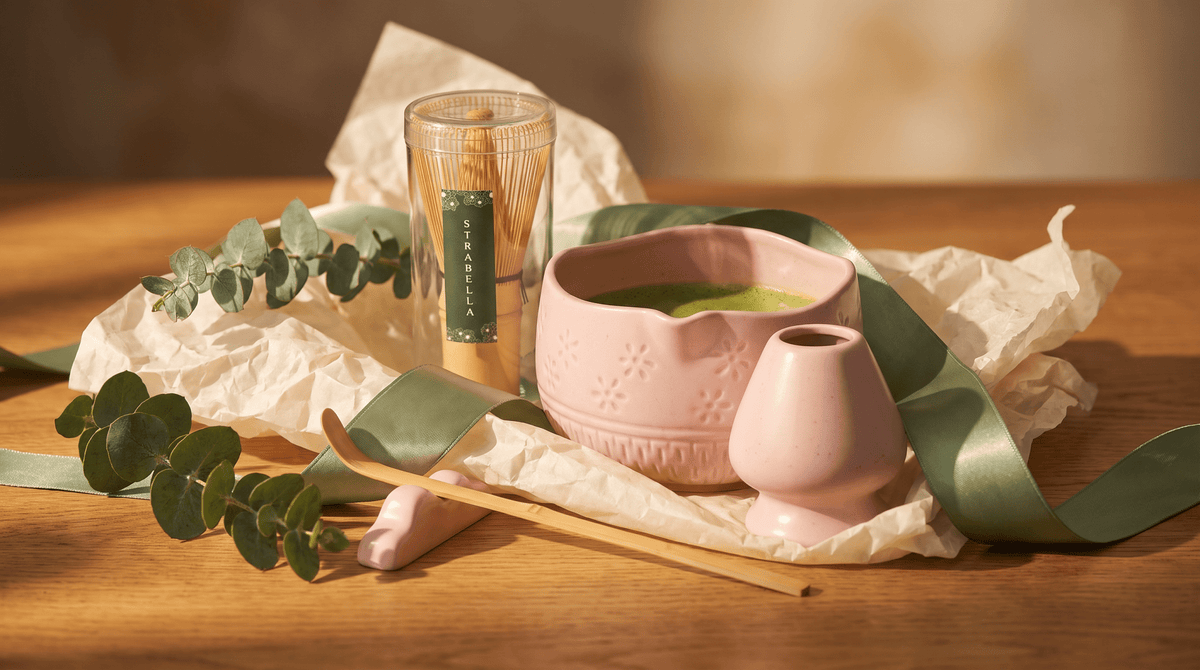 Pink Matcha Whisk Set Bamboo Chasen + Ceramic Chawan Gift Set