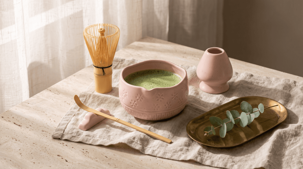 Pink Matcha Whisk Set Bamboo Chasen + Ceramic Chawan Gift Set