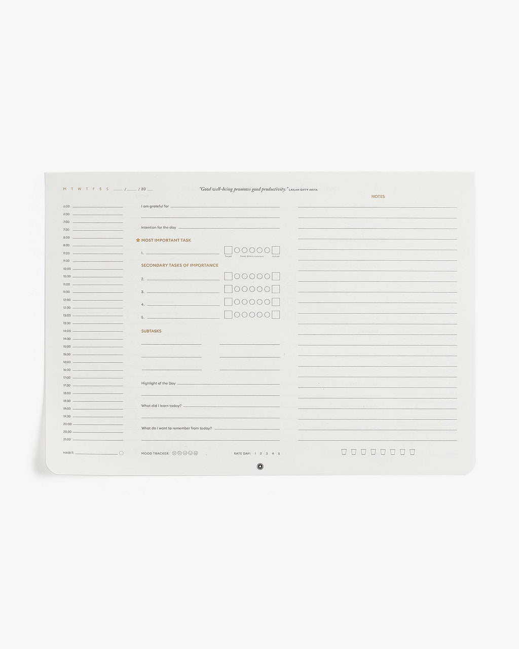 Undated Daily Desk Pad Planner For Tasks Habits Mood And Water