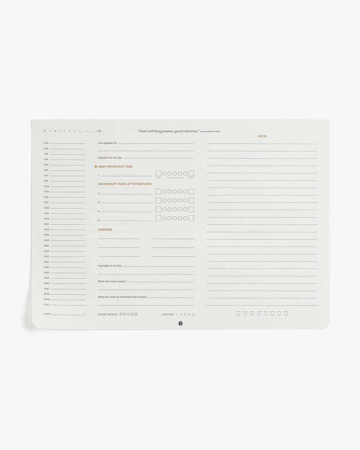 Undated Daily Desk Pad Planner For Tasks Habits Mood And Water